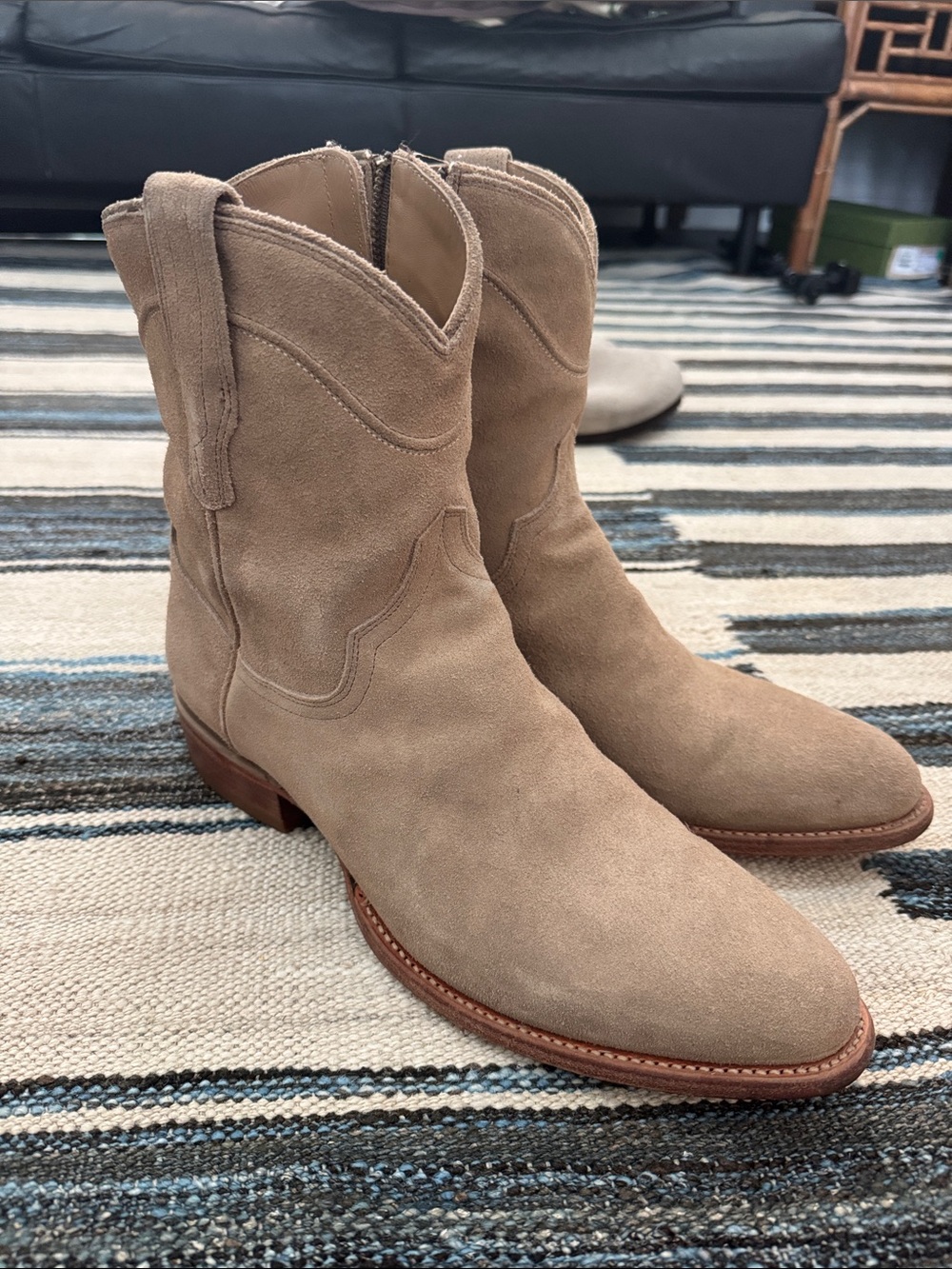 Men tecovas suede leather tan almond toe boots 12 d